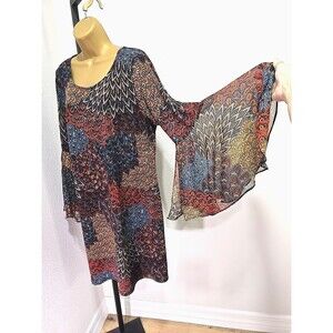 MSK Dress Size Large Flowy Paisley Patchwork Print Flared Fluttered Sleeves Boho